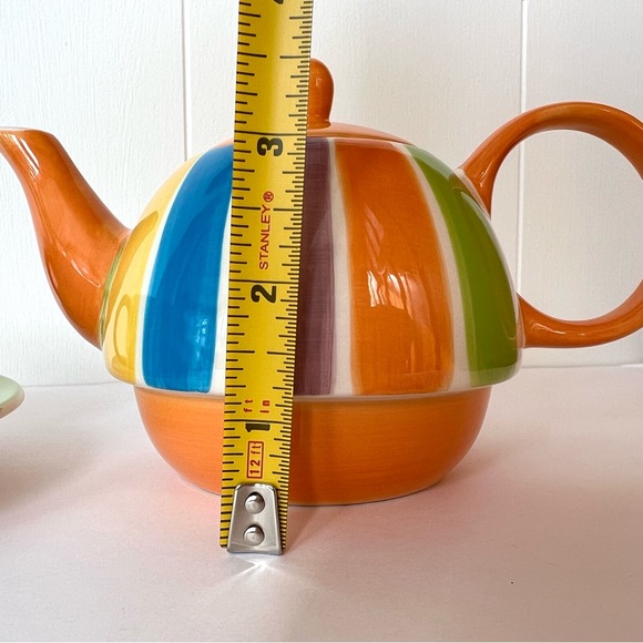 Vintage Hand Painted Cabana Stripes Tea For One Set Canhome Thailand - Picture 5 of 15